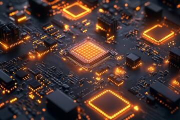 Obraz premium Glowing CPU on Circuit Board (5)