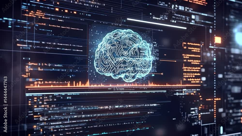 Poster digital brain with technology interface and data analysis