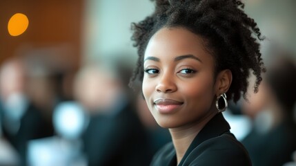 A businesswoman attending a leadership development program to improve management skills