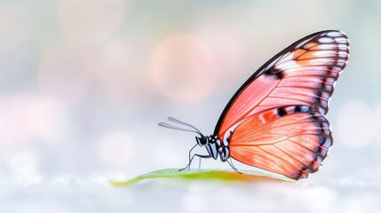 Fototapeta premium Delicate butterfly resting on a leaf