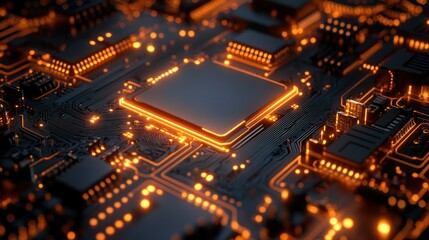 Obraz premium High-tech circuit board with glowing processor