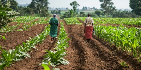 Farmers using crop rotation and soil enrichment methods. 