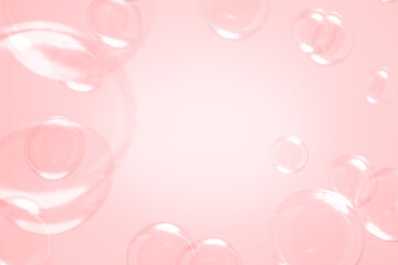 Beautiful Pink Soap Bubbles Floating in The Air. Celebration Festive Backdrop. Freshness Soap Suds Bubbles Water. Pink and White Gradient Textured.	
