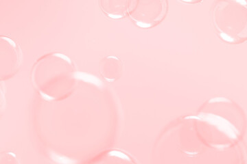 Beautiful Pink Soap Bubbles Floating in The Air. Celebration Festive Backdrop. Freshness Soap Suds Bubbles Water. Pink and White Gradient Textured.	
