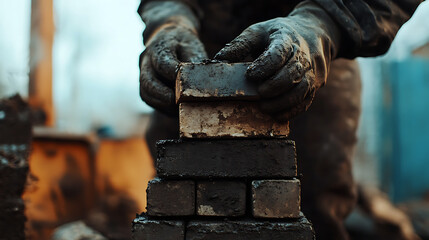 Construction Worker Stacking Bricks