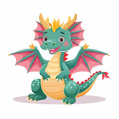 Fototapeta premium Adorable Baby Dragon With Pink Wings Cartoon Illustration
