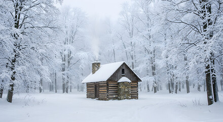 Cozy Cabin Amidst Winter Wonderland In A Snow-Covered Forest