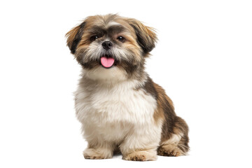 Adorable shih tzu with fluffy coat sitting and panting happily, cut out
