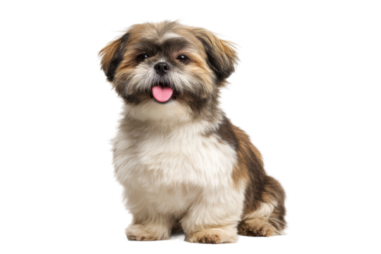 Adorable shih tzu with fluffy coat sitting and panting happily, cut out