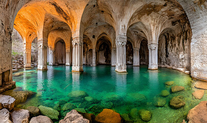 Ancient submerged ruins with clear turquoise water, showcasing stunning architecture and serene beauty.  Explore the mysteries of this historical underwater site.