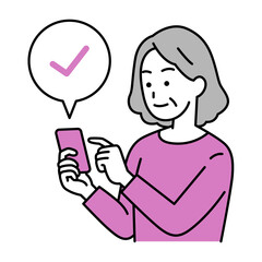 スマートフォンでチェックする年配の女性