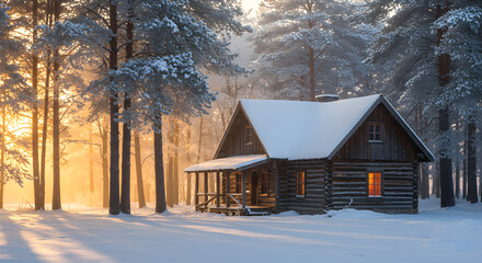 Snowy Cabin Serenity A Winter Forest Retreat Sunlight and Log Home