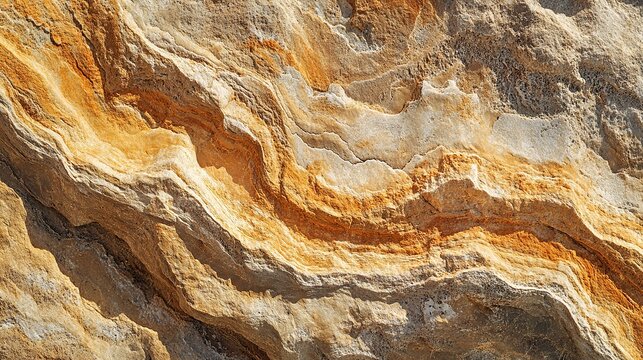 Detailed closeup of yellow and brown rock formation texture wall stone beige rough cliff earth layer