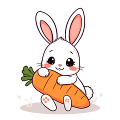 Adorable White Bunny Hugging Giant Carrot