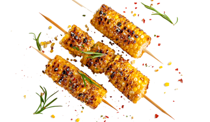 Grilled corn on the cob isolated on white background PNG. GENERATIVE AI