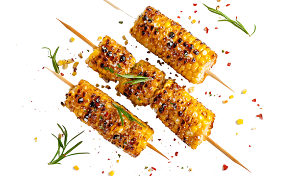 Grilled corn on the cob isolated on white background PNG. GENERATIVE AI