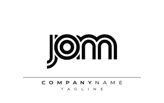 JOM Creative Unique Modern Letter Logo Design. Stylized logo featuring a unique letter design, presenting abstract minimalist aesthetics and modern appeal.