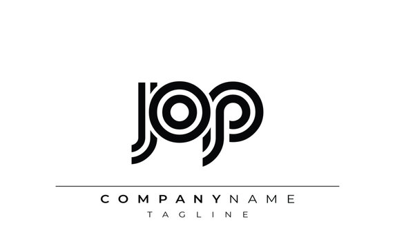 JOP Creative Unique Modern Letter Logo Design. Stylized logo featuring a unique letter design, presenting abstract minimalist aesthetics and modern appeal.