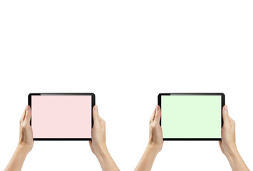 Blank creative template related to hands holding a tablet PC