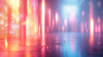 Fototapeta premium Abstract neon glow reflecting on a smooth surface.