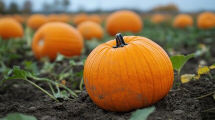 A family visiting a pumpkin patch during the fall season, picking pumpkins