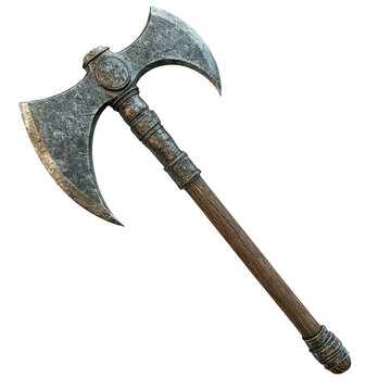 Ancient DoubleHeaded Battle Axe Medieval Weapon, Fantasy, 3D Render