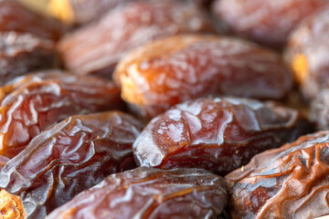Pattern with macro photography of fresh dates fruits