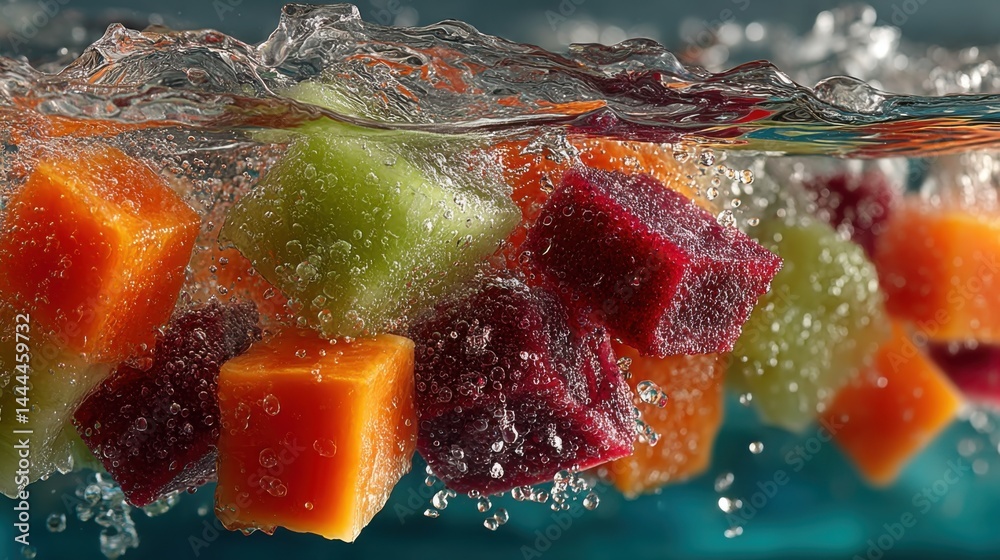 Aufkleber colorful cubed fruits submerged in water creating refreshing and vibrant composition