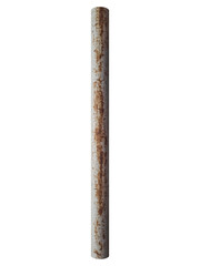 Old rusty vertical metal pipe is isolated.