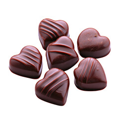Obraz premium Assorted Milk Chocolate Heart shaped candies with smooth glossy surface and decorative lines on a white background for love, Valentine's Day, or sweet treats