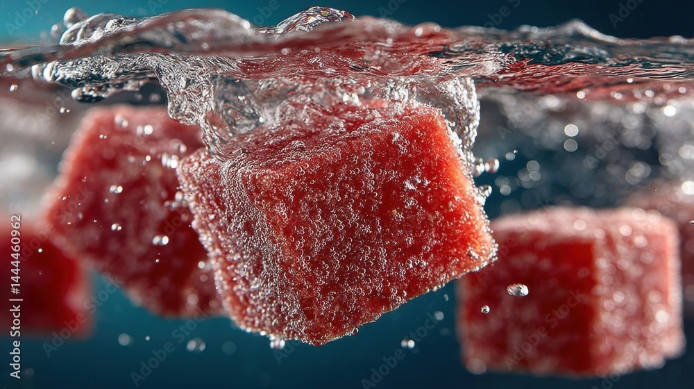 Aufkleber Cubes of fresh watermelon submerged in water creating a refreshing visual