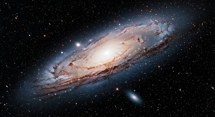 Fototapeta premium Spiral Galaxy with Bright Core and Dust Lanes in Outer Space