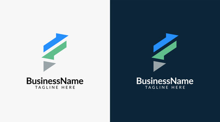 Modern logo mark with letter f and arrow icon bar candlestick for trading, investment, finance, statistic, accounting or marketing business