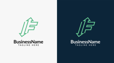 Modern logo mark with letter f and arrow icon bar candlestick for trading, investment, finance, statistic, accounting or marketing business