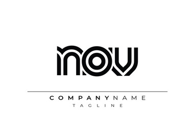 NOV Creative Unique Modern Letter Logo Design. Stylized logo featuring a unique letter design, presenting abstract minimalist aesthetics and modern appeal.