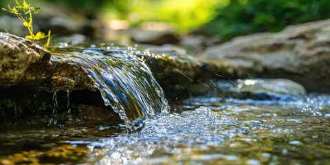 Fototapeta premium Mountain spring with crystal clear water. Stock photo --ar 2:1 --quality 2 --raw --v 6.1 Job ID: a73f332d-19de-4e3b-b35c-a5d7efba974c