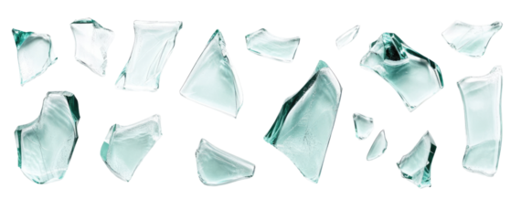 collection of broken glass secluded on a white surface 