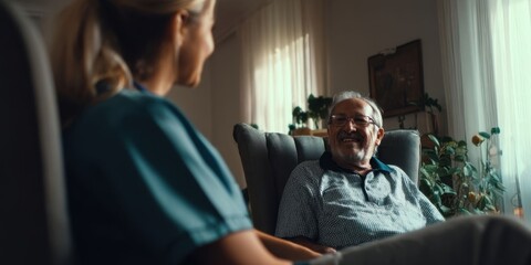 Caring Nurse Assisting Senior Man at Home