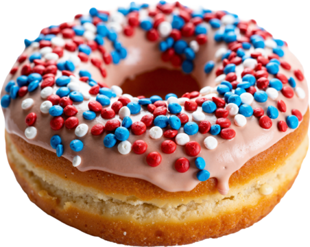 Delicious Glazed Donut with Patriotic Sprinkles Isolated on Transparent Background for 4th of July Marketing and Celebrations