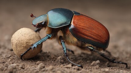 Scarab Beetle Rolling Dung Ball
