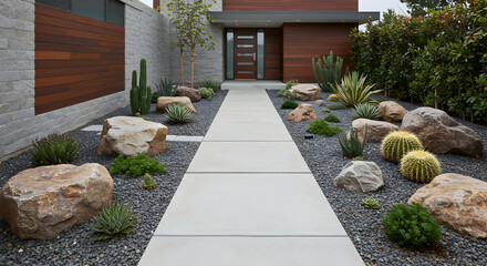 Modern Landscaping Leading To Contemporary Home With Desert Garden Design