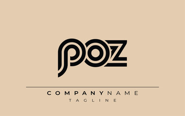 POZ Creative Unique Modern Letter Logo Design. Stylized logo featuring a unique letter design, presenting abstract minimalist aesthetics and modern appeal.