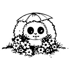Whimsical skull garden in vintage black-and-white illustration style