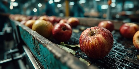 Close-Up of Apple Processing in Food Factory