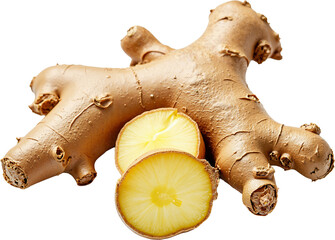 Plakat Fresh Ginger Root Isolated on Transparent Background for Food Marketing and Health Campaigns