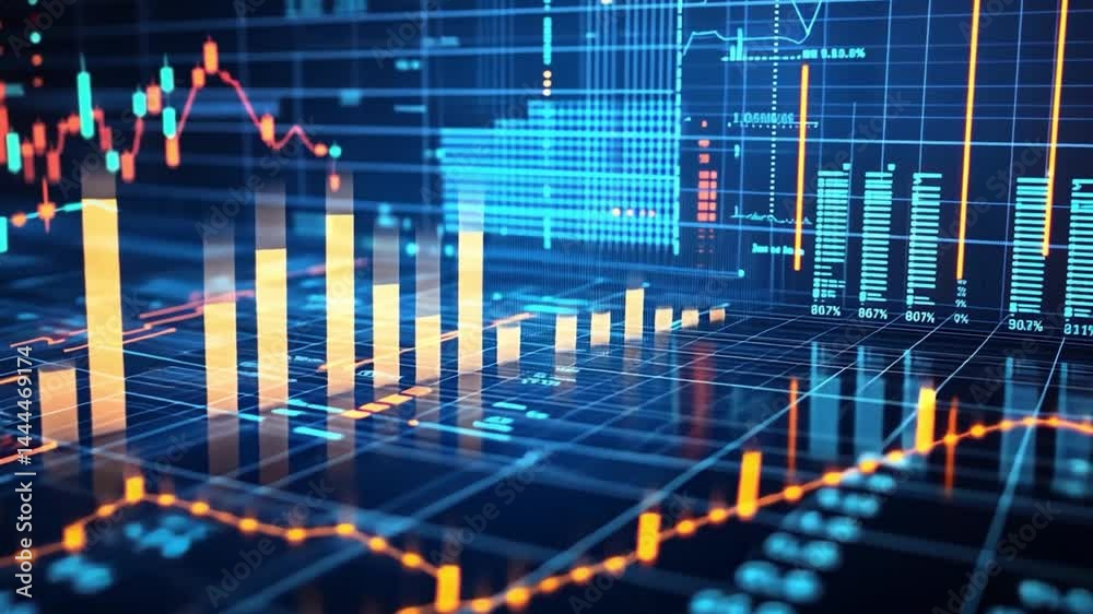Poster digital financial data visualization with graphs and charts