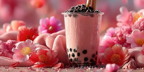 Colorful Boba Tea in Clear Plastic Cup