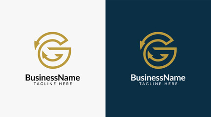 Modern logo mark with letter g and arrow icon bar candlestick for trading, investment, finance, statistic, accounting or marketing business