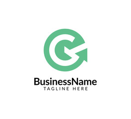 Modern logo mark with letter g and arrow icon bar candlestick for trading, investment, finance, statistic, accounting or marketing business