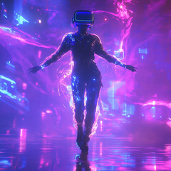 Immersive Virtual Reality Experience in a Futuristic Neon Cyber World